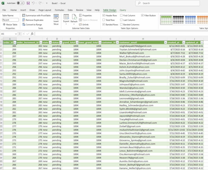 Magento 2 report on excel