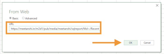 Paste the Magento CSV URL in Excel