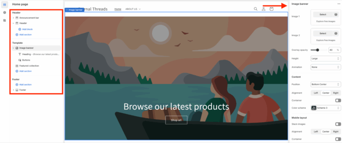 Shopify theme editor