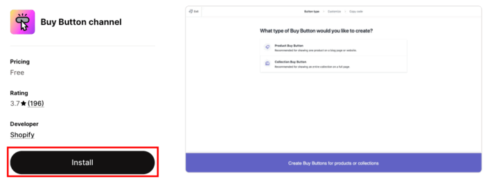 Buy button channel Shopify app