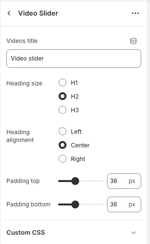 Click Video Slider to expand its settings