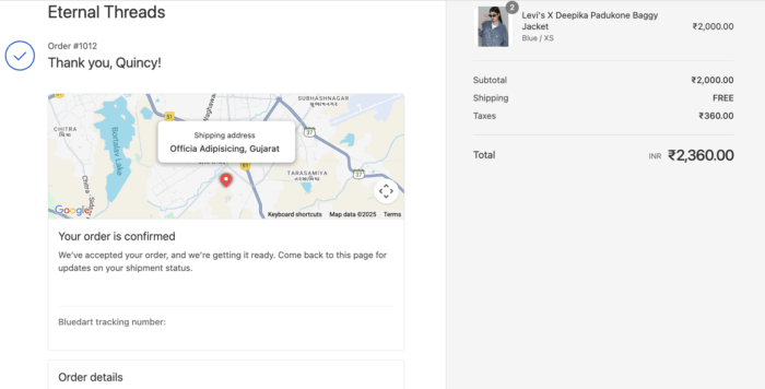 Shopify default thank you page 