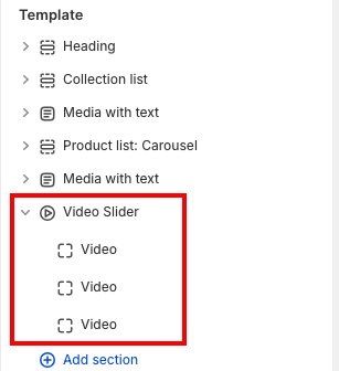 Find the newly created Video Slider section 