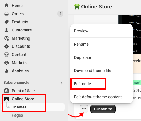 open the theme code