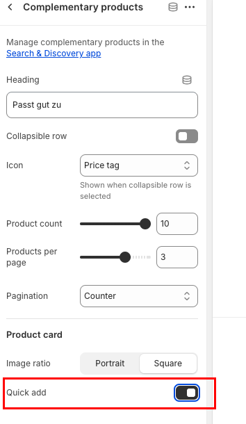 Enable the Quick add button