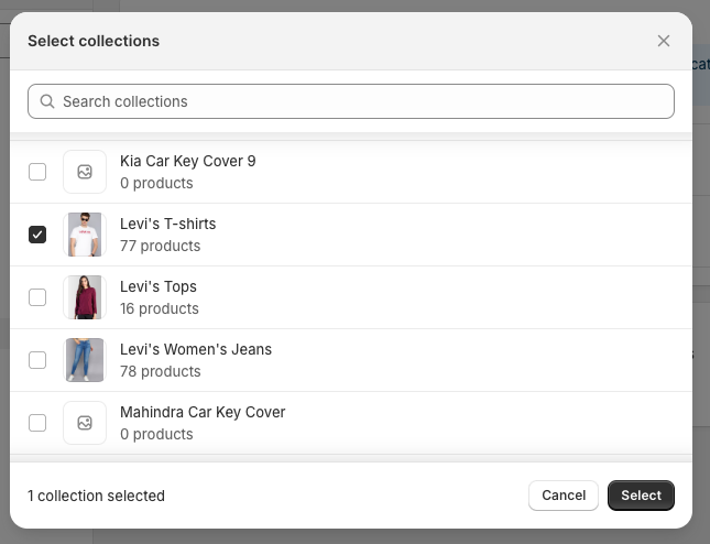 select the collections