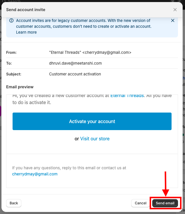 click send email