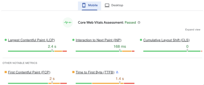 Google page speed score and actions