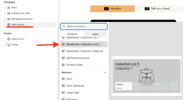 click the Add section