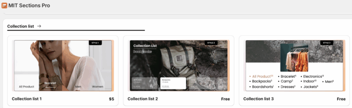 Collection list template option