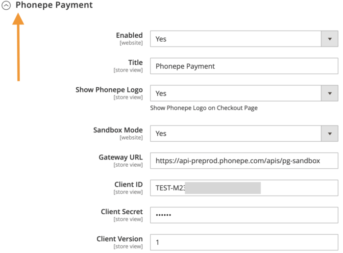 Magento 2 phonepe integration settings