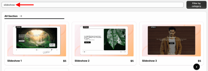 Search for Slideshow section