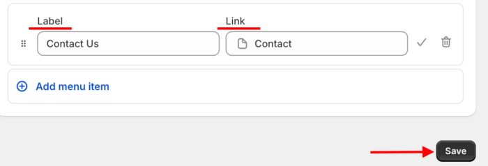 fill the label field and link field