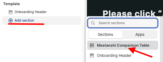 Click the Add section and find Meetanshi Comparison Table