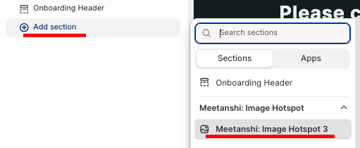 Click the add section and select Meetanshi Image Hotspot 3.