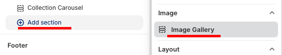 Add the Image Gallery from the Shopify store's theme editor.