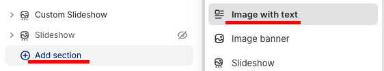 add a section and select a simple "Image with text".

