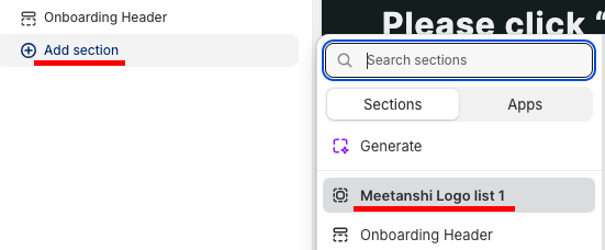 In the MIT demos store, click add section and select Meetanshi logo list 1.
