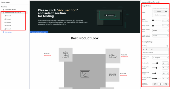 add images and edit settings for the Shopify shop the look section
