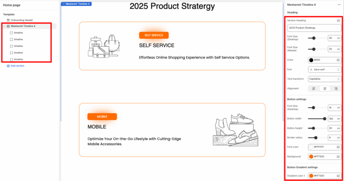 Edit the section as per your need to create a shopify timeline section.