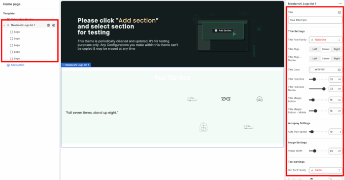 using the right side bar add images and edit sections as per your needs.