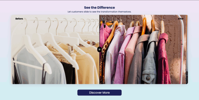 Preview of the before and after section in shopify using an app
