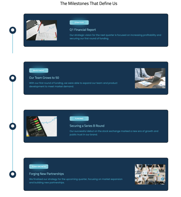 Preview of the Shopify timeline section using an app
