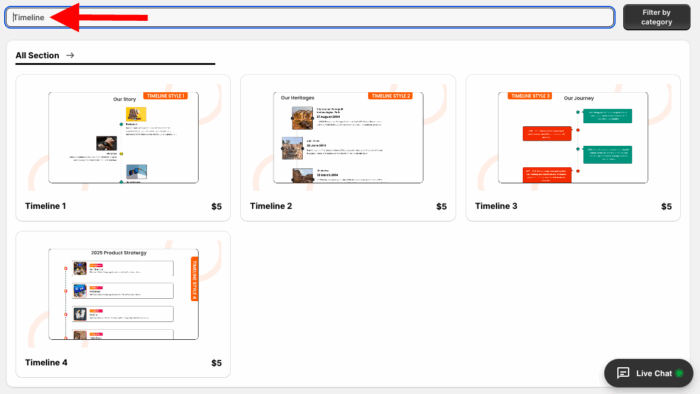 Click browse section and search for the timeline section.