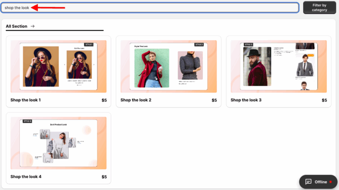 Search for shop the look, here you get different layout options