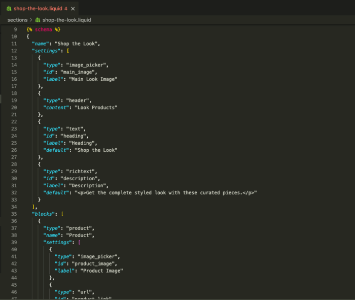 liquid code to add shop the look on shopify