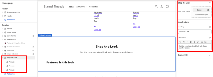 Edit and add images for shop the look section in shopify