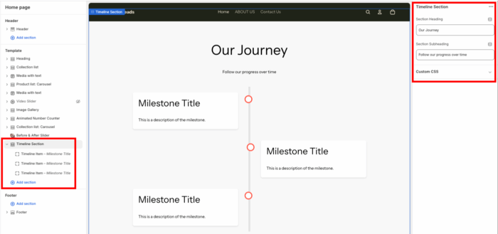 add images and make edits in the timeline section.