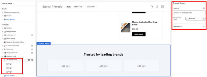 Add logos and edit the section as per your requirements.