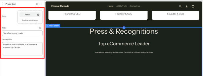 From the side bar make edits in the press slider section 