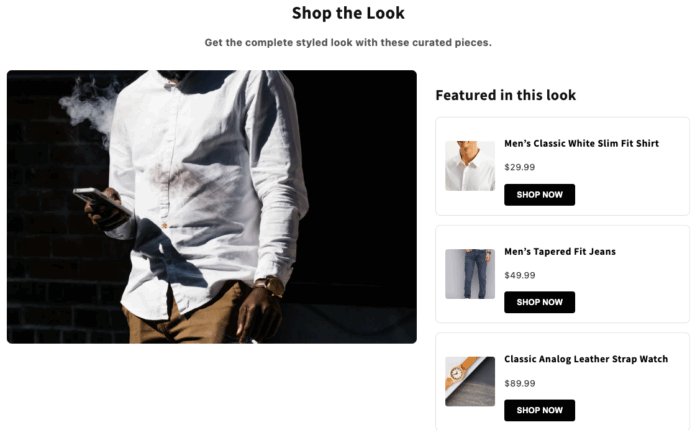 Preview of Shopify Shop the look section using custom code