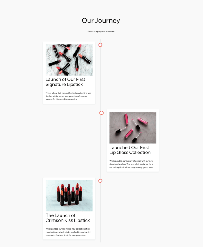 Preview of the Shopify history timeline using the custom code.