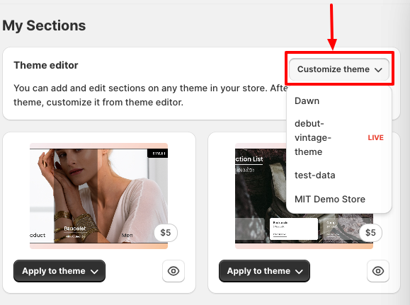 click on Customize theme