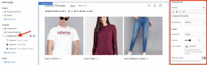 customize the format of the collection list