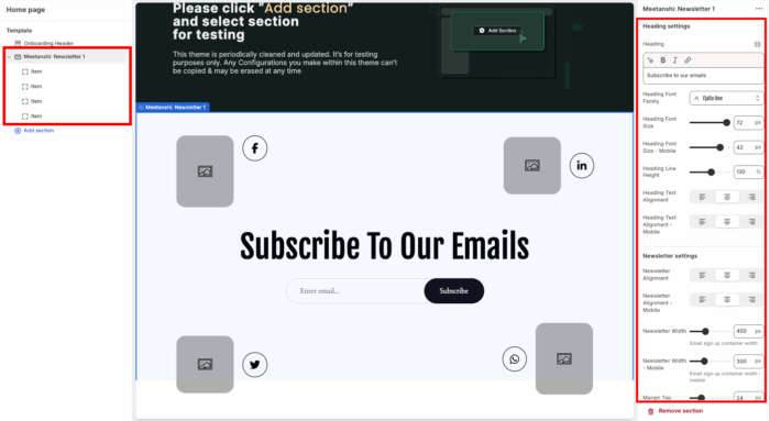 Modify the Newsletter Section