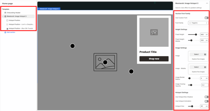 Customize the image hotspot section