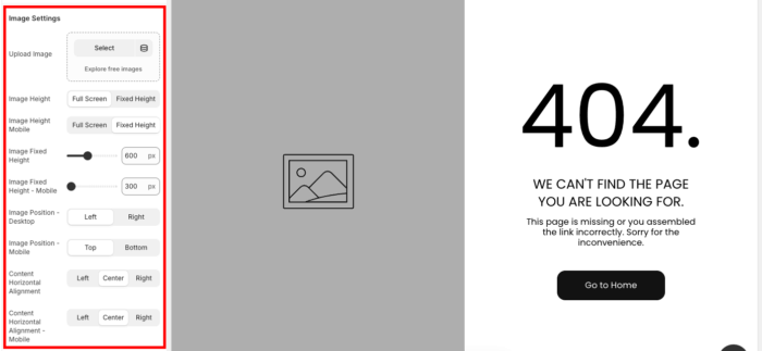 customisation settings for a 404 page which helps to create a Shopify 404 page.