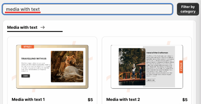 Search for the Shopify media with text section. 

