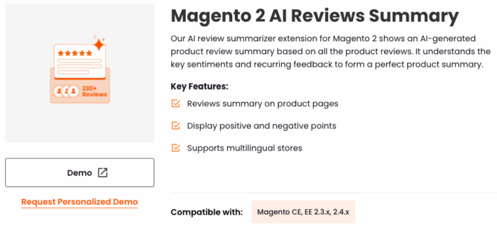 Meetanshi Magento 2 AI Reviews Summary
