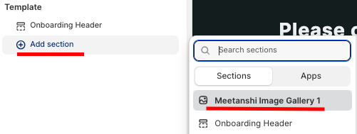 Add"Meetsanshi Image Gallery 1" section. 