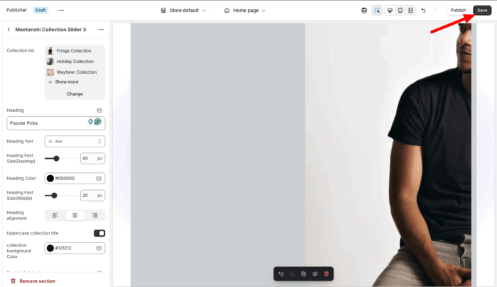 Save the changes for collection slider section in Shopify