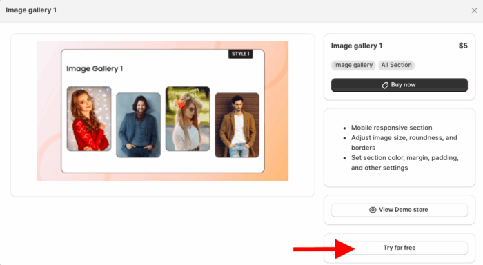 Click Try for Free to check section compatibility 