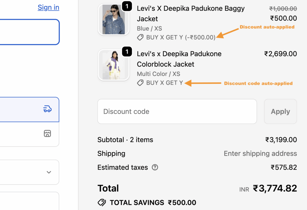 Shopify Buy X Get Y at checkout page