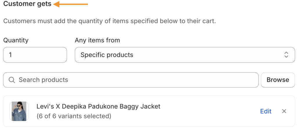 Setting for product Y on Shopify