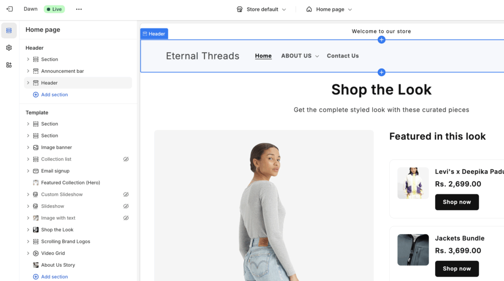 Shopify theme editor
