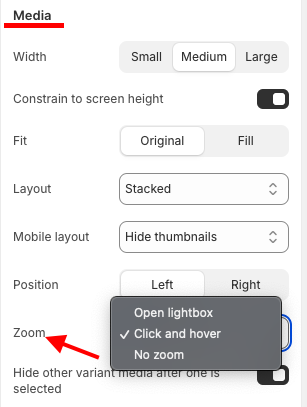 Go to the media section and enable or adjust image zoom/display settings.
